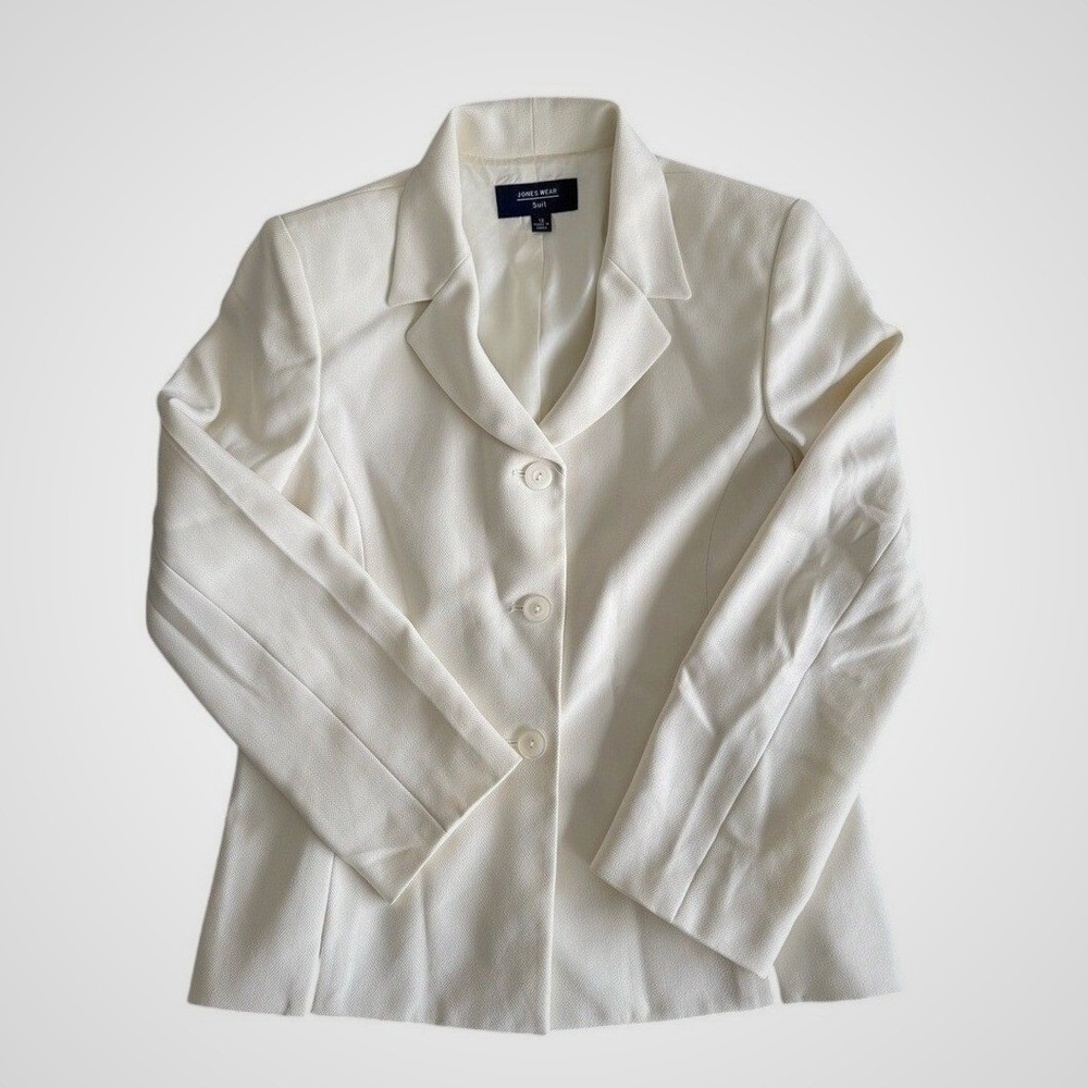 Jones Wear Suit Ivory Herringbone Blazer Womens Size 12 Off White 3 Button‎